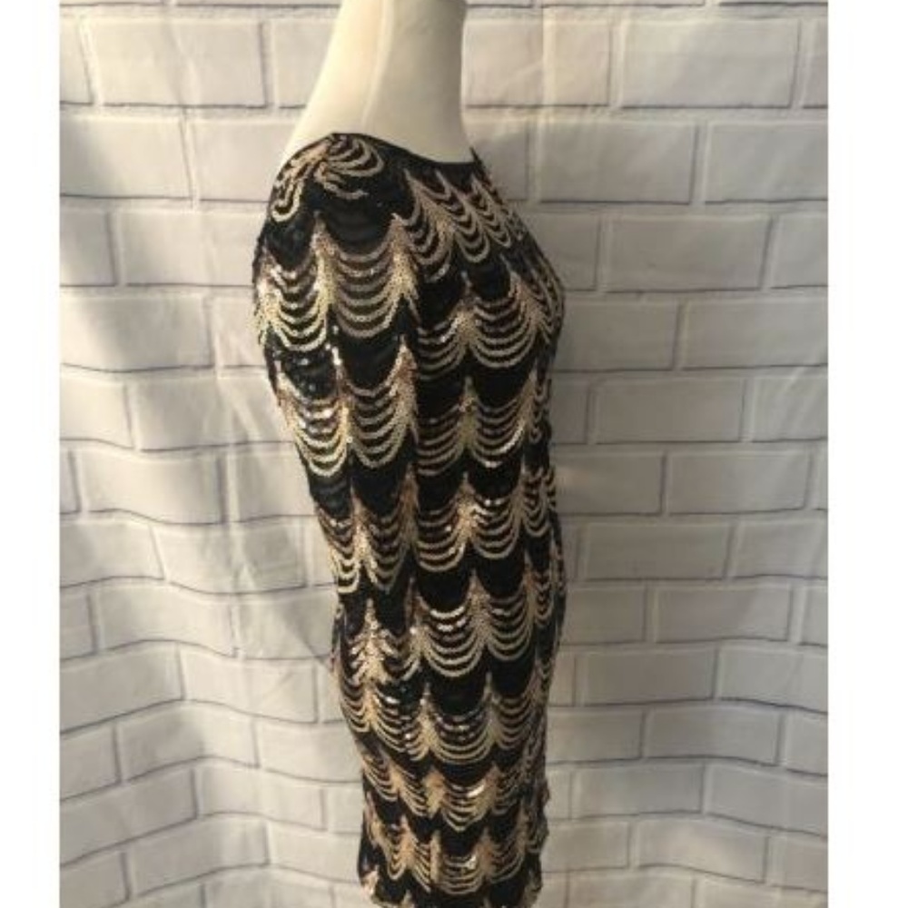 NWT Crystal Doll Sequin Dress Black Gold Scallop - Picture 5 of 6